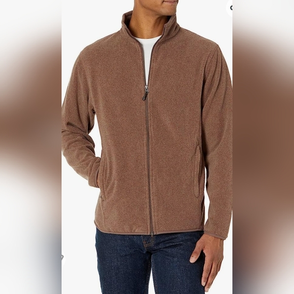 Amazon Essentials Men's Polar Fleece Knit Jacket Full Zip Biege Heather Large - Picture 1 of 15